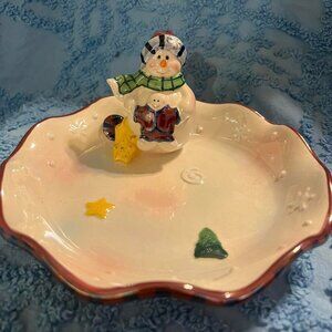 🐻Cute Vintage Christmas Candy Dish w/Snowman